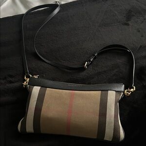 Burberry Tan and Black Striped Canvas Crossbody
